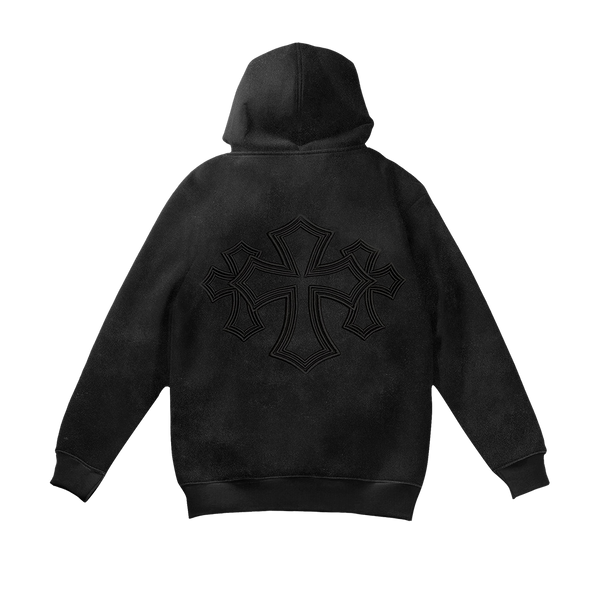 Cross 3D Embroidery Zip Up Hoodie