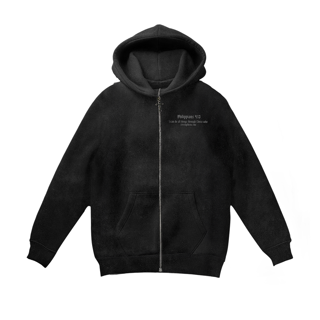 Cross 3D Embroidery Zip Up Hoodie