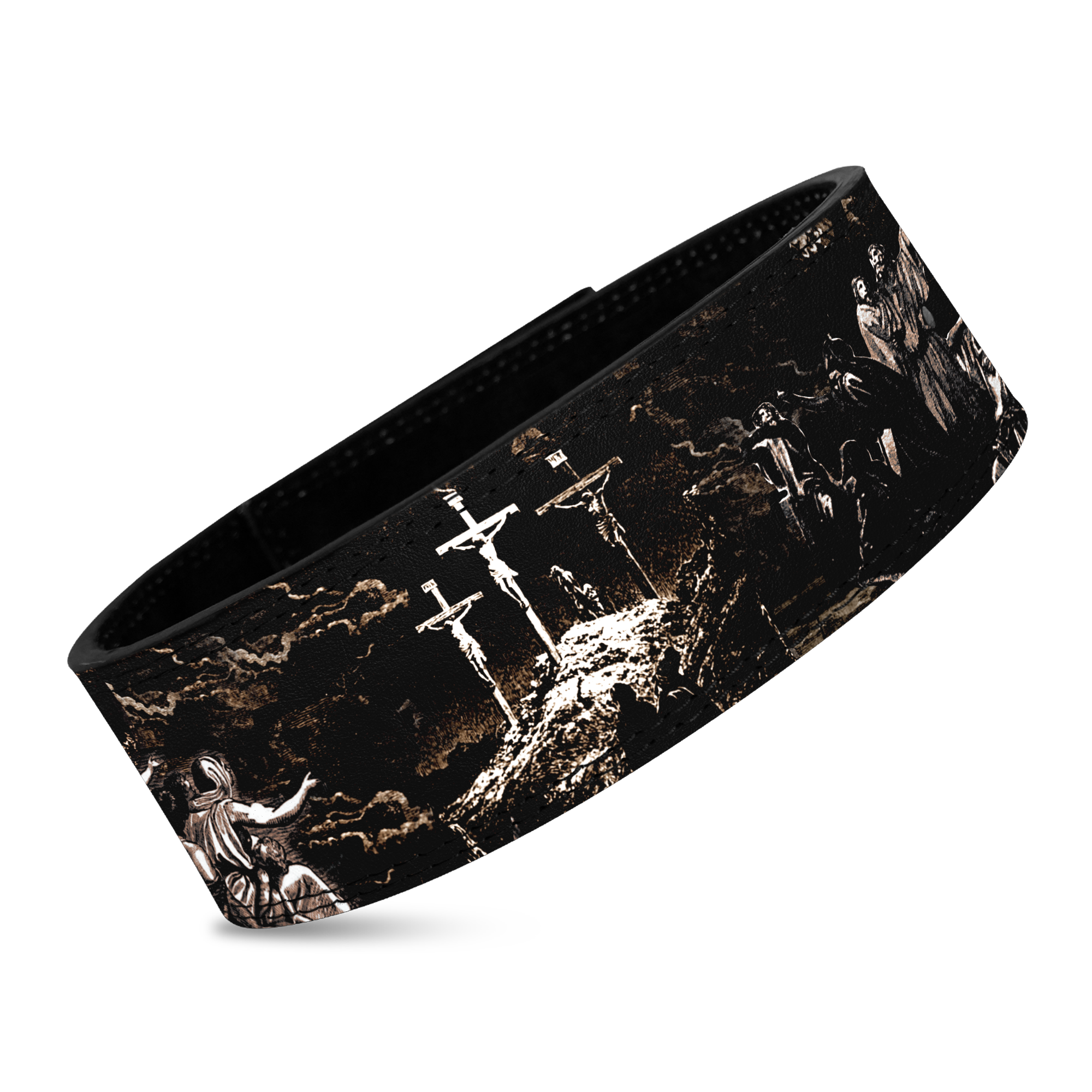 Saint Kaizen Cross Camo Lever Belt (10mm, black) for Powerlifting. Premium Weightlifting belt designed for Christian athletes.