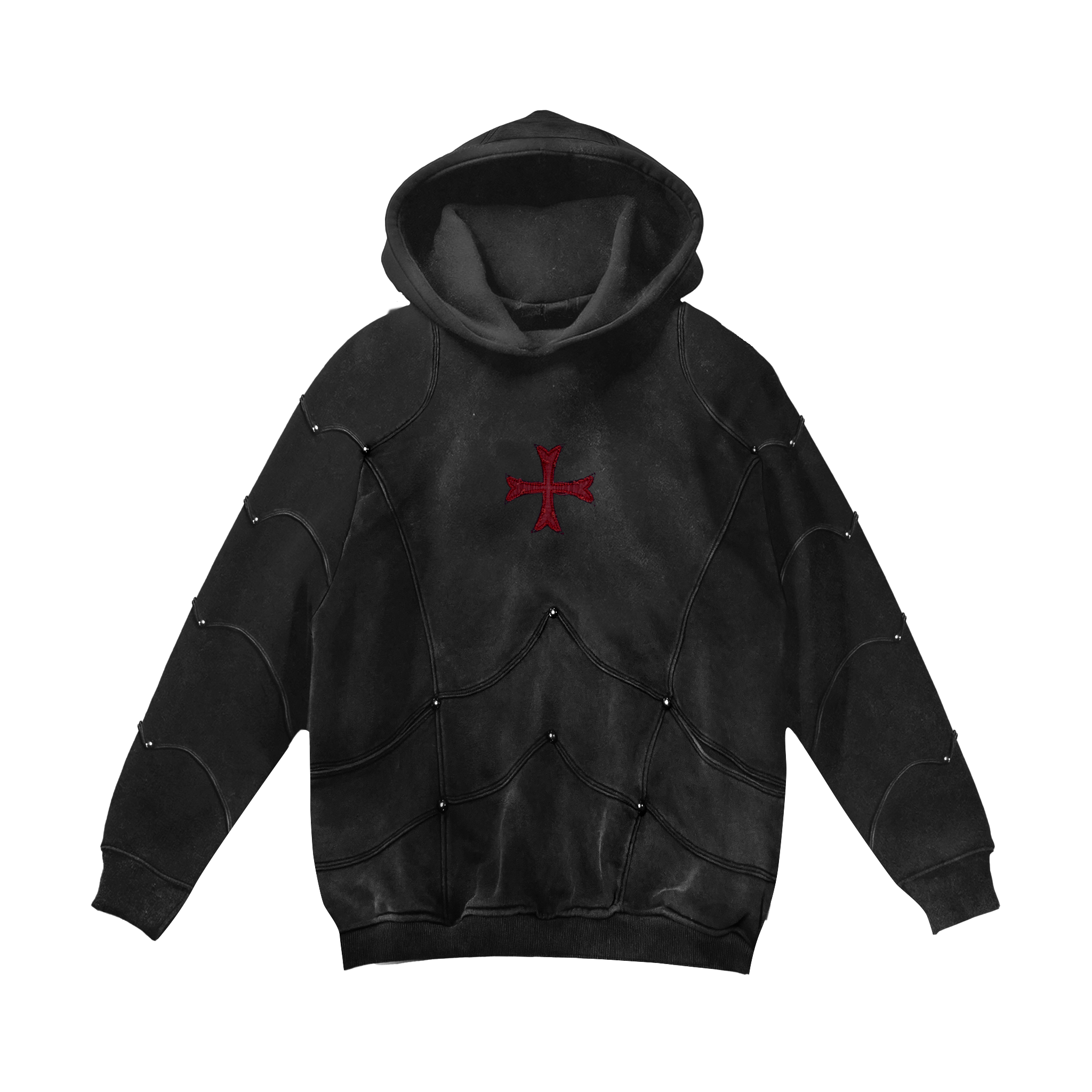 Saint Kaizen Crusader Armor Hoodie. Heavyweight Christian gym wear hoodie featuring a durable, stitched patch with spiritual artwork.