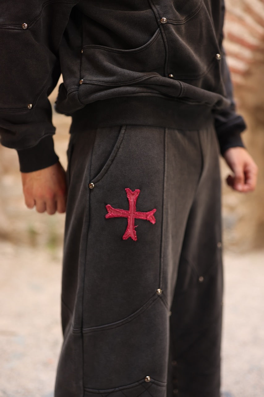 Saint Kaizen essential Christian gym wear Crusader Armor Joggers. Spiritual Designs with premium cotton blend and soft terry fleece lining.