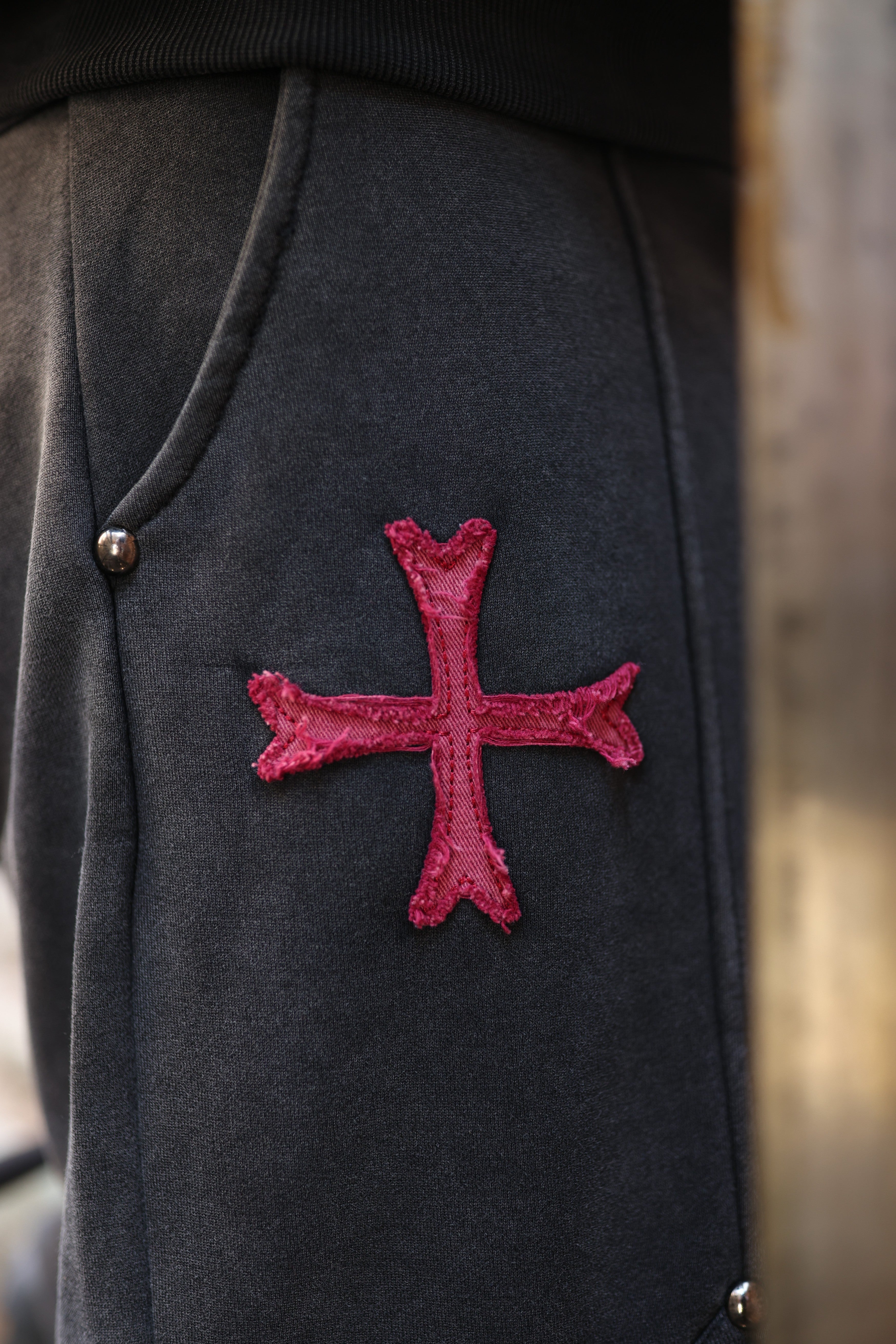 Saint Kaizen essential Christian gym wear Crusader Armor Joggers. Spiritual Designs with premium cotton blend and soft terry fleece lining.