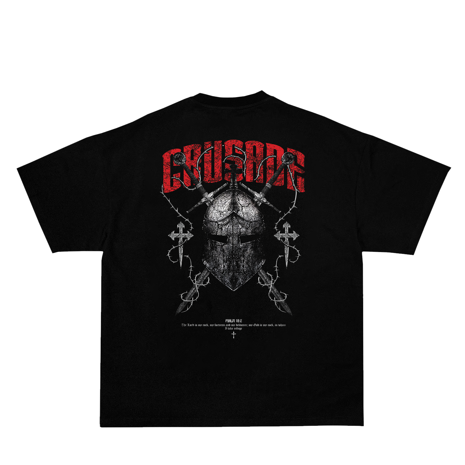 Saint Kaizen Christian gym wear shirt. Features the bold Crusader Helmet T-Shirt spiritual design. Oversize fit made from premium 220gr cotton.