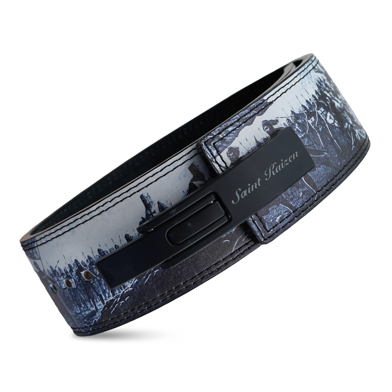 Saint Kaizen Crusader March Lever Belt (10mm, black) for Powerlifting. Premium Weightlifting belt designed for Christian athletes.