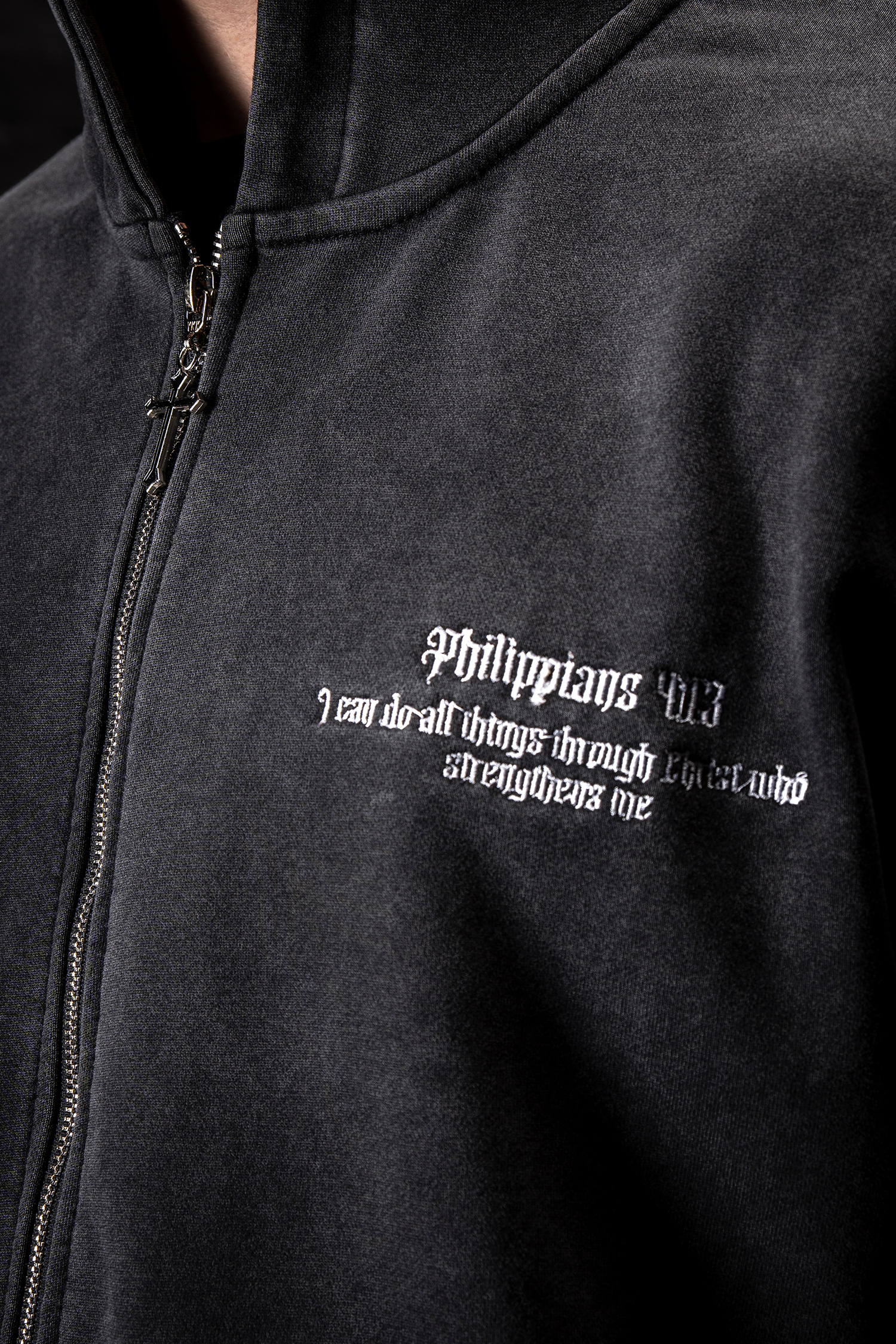 Cross 3D Embroidery Zip Up Hoodie