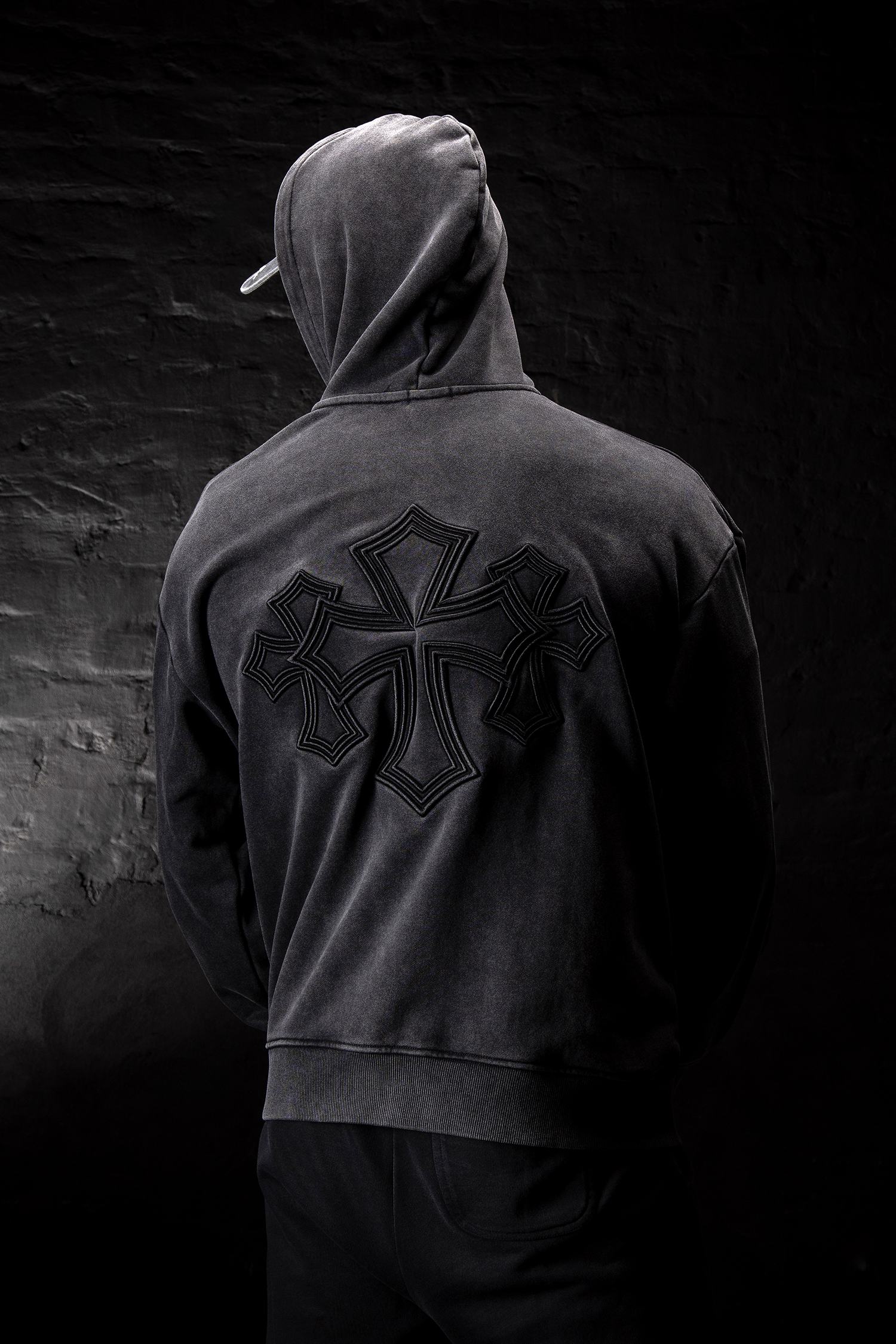 Cross 3D Embroidery Zip Up Hoodie