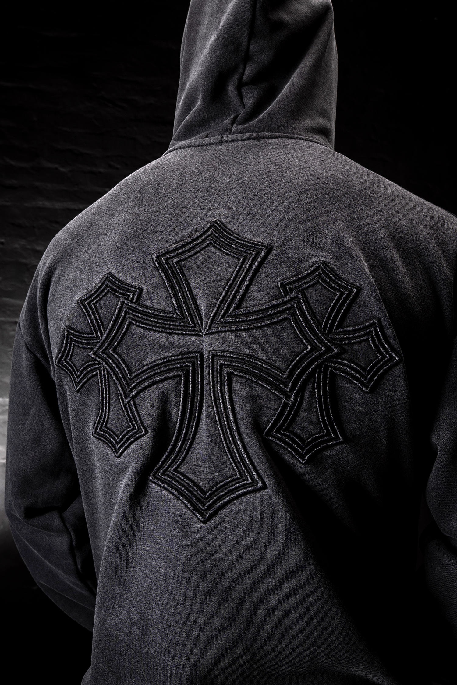 Cross 3D Embroidery Zip Up Hoodie