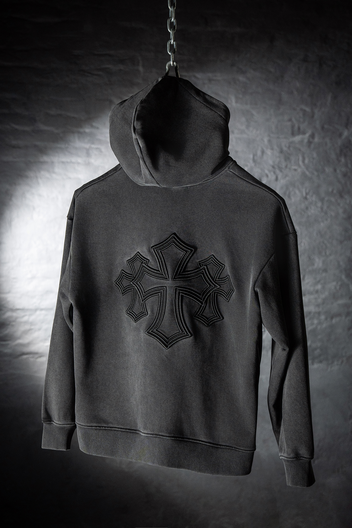 Cross 3D Embroidery Zip Up Hoodie
