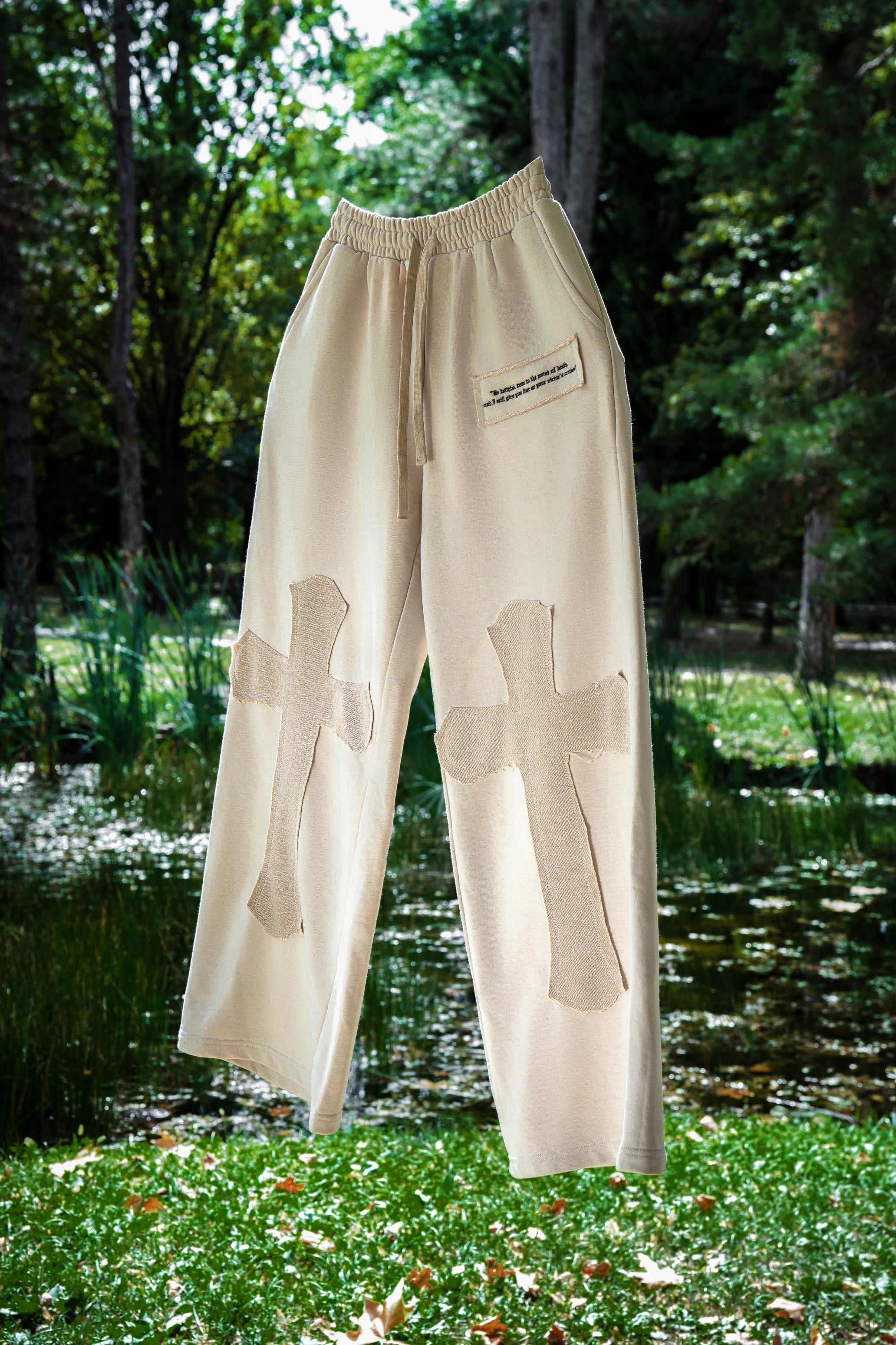 Saint Kaizen essential Christian gym wear Faithful Joggers. Spiritual Designs with premium cotton blend and soft terry fleece lining.