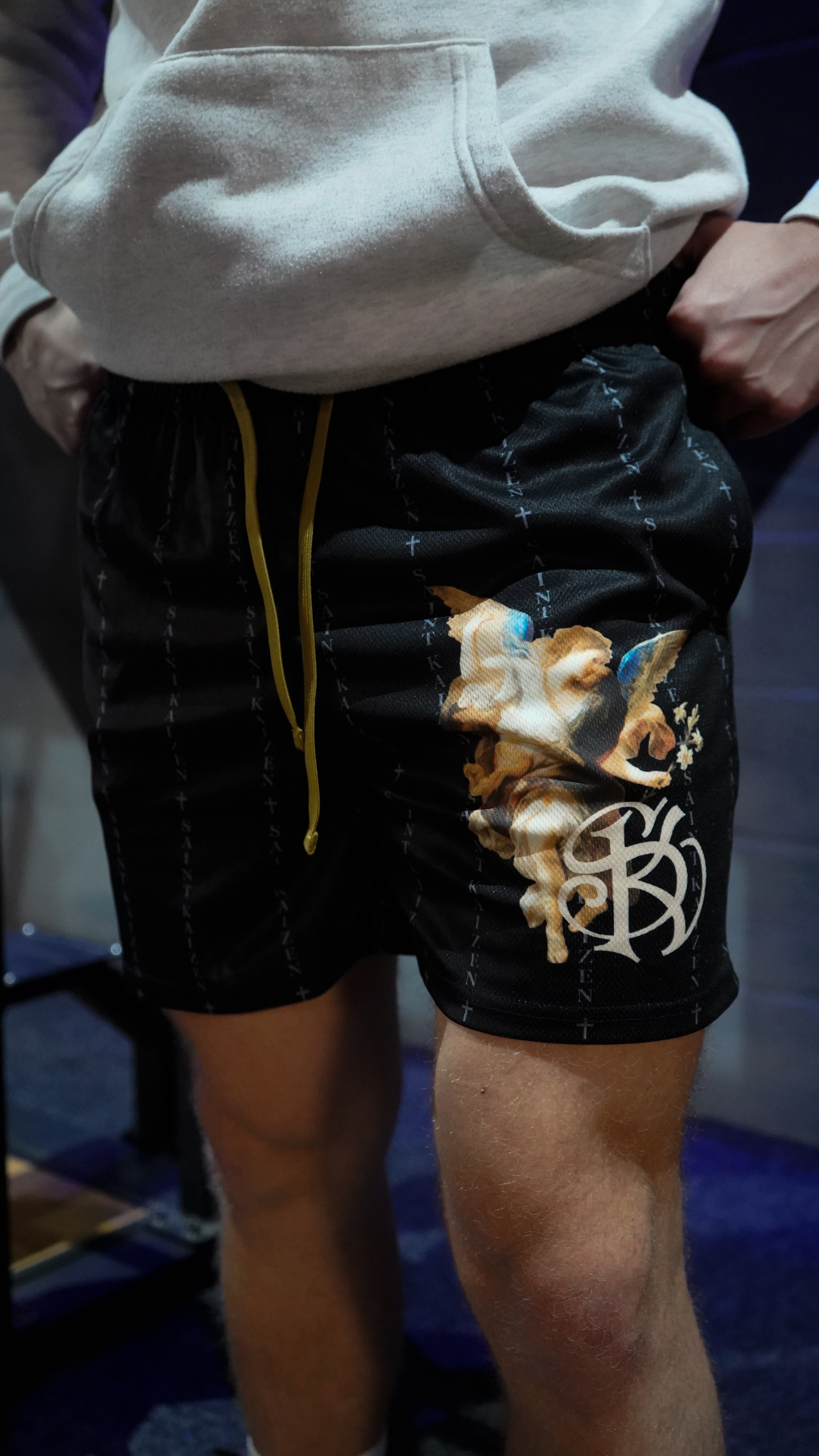 Gold Angel Mesh Shorts - Black