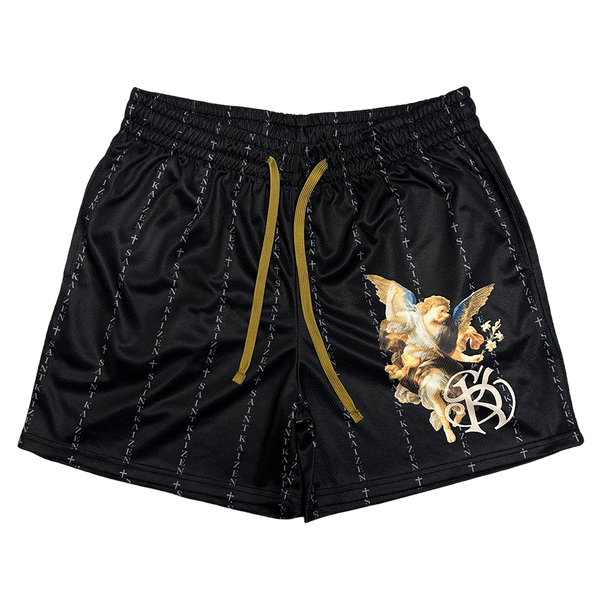 Gold Angel Mesh Shorts - Black