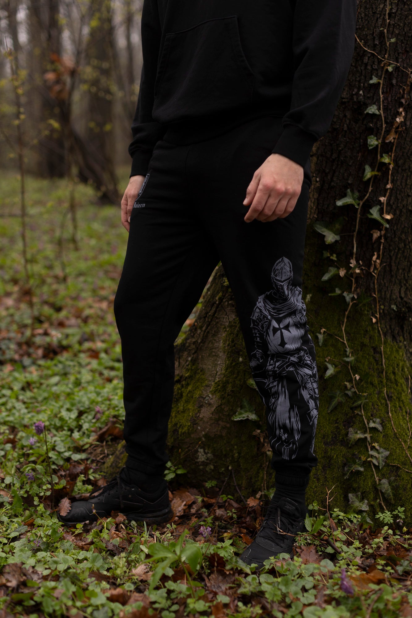 Saint Kaizen Guardian Joggers. Christian gym wear with high-quality screen print design. Terry fleece lining for warmth and comfort.