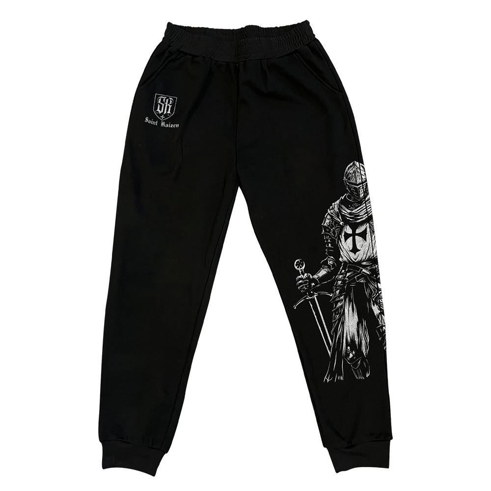 Saint Kaizen Guardian Joggers. Christian gym wear with high-quality screen print design. Terry fleece lining for warmth and comfort.