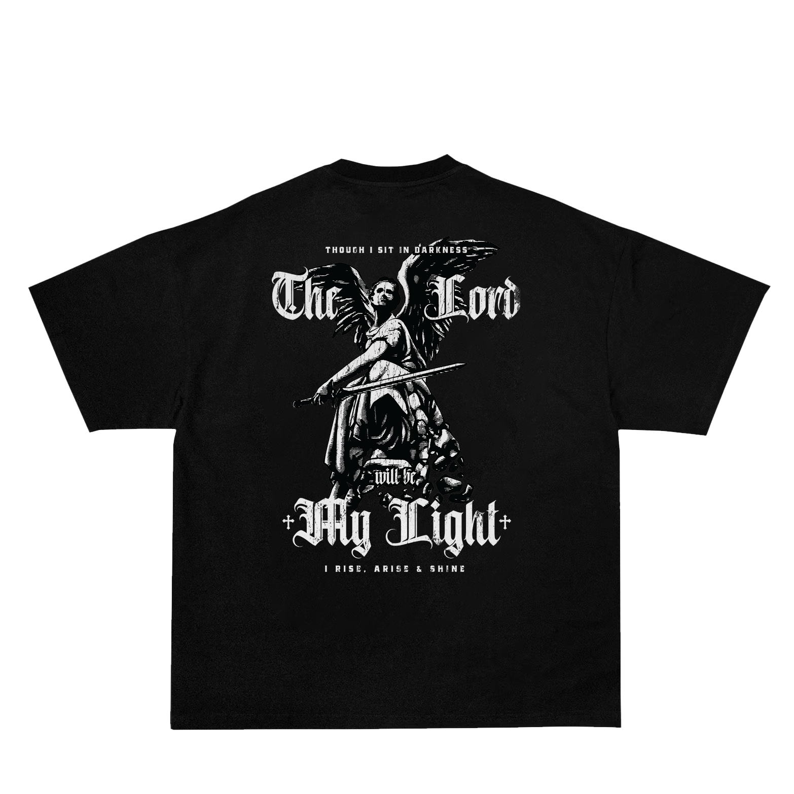 Saint Kaizen Christian gym wear shirt. Features the bold Guardian Of The Light T-Shirt - Black spiritual design. Oversize fit made from premium 220gr cotton.