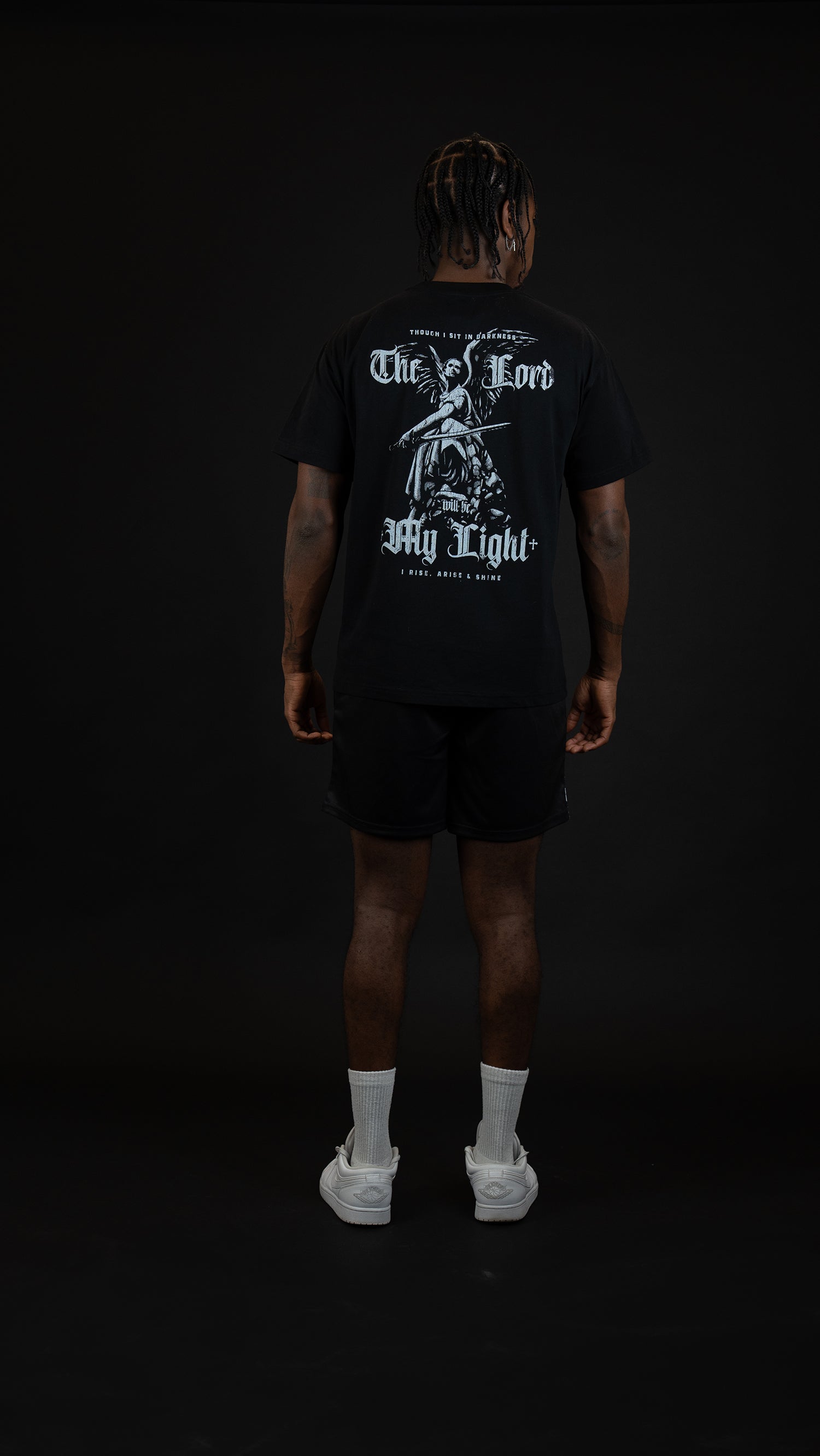 Saint Kaizen Christian gym wear shirt. Features the bold Guardian Of The Light T-Shirt - Black spiritual design. Oversize fit made from premium 220gr cotton.