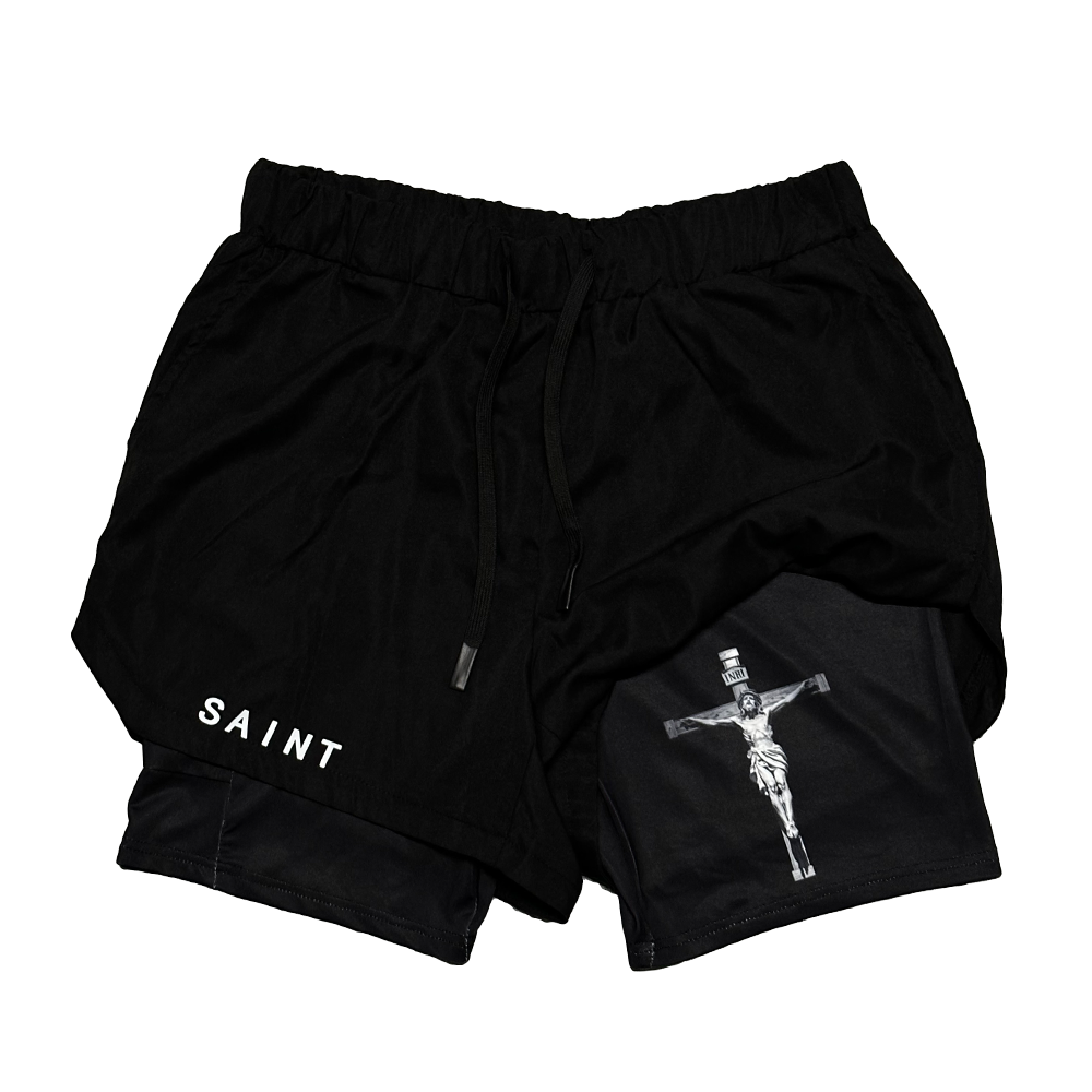 Jesus Crucified Performance Shorts - Black – Saint Kaizen