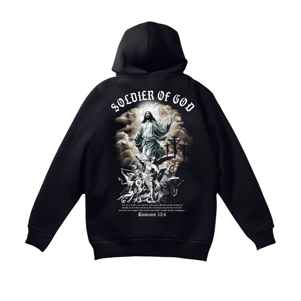 Christian-themed Hoodie from Gym Wear, made from 350g 100% cotton with a silk print, providing warmth, comfort, and a stylish design.