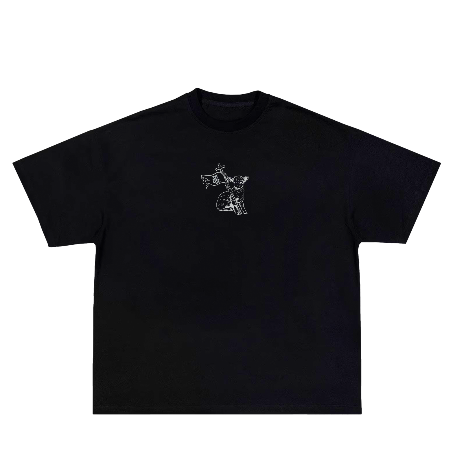 Saint Kaizen Christian gym wear shirt. Features the bold Lamb of God T-Shirt - Black spiritual design. Oversize fit made from premium 220gr cotton.