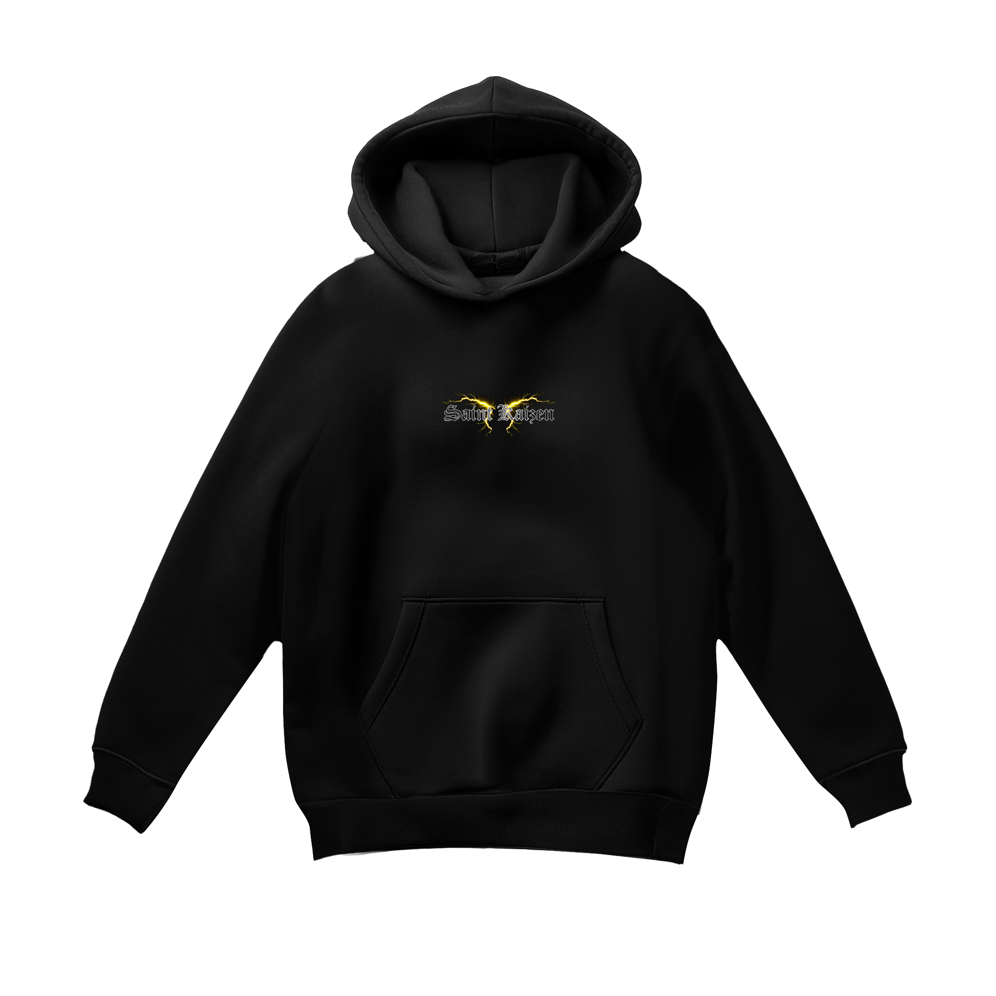 Saint Kaizen Light In The Darkness Hoodie - Black. Heavyweight Christian gym wear hoodie featuring a durable with spiritual artwork.