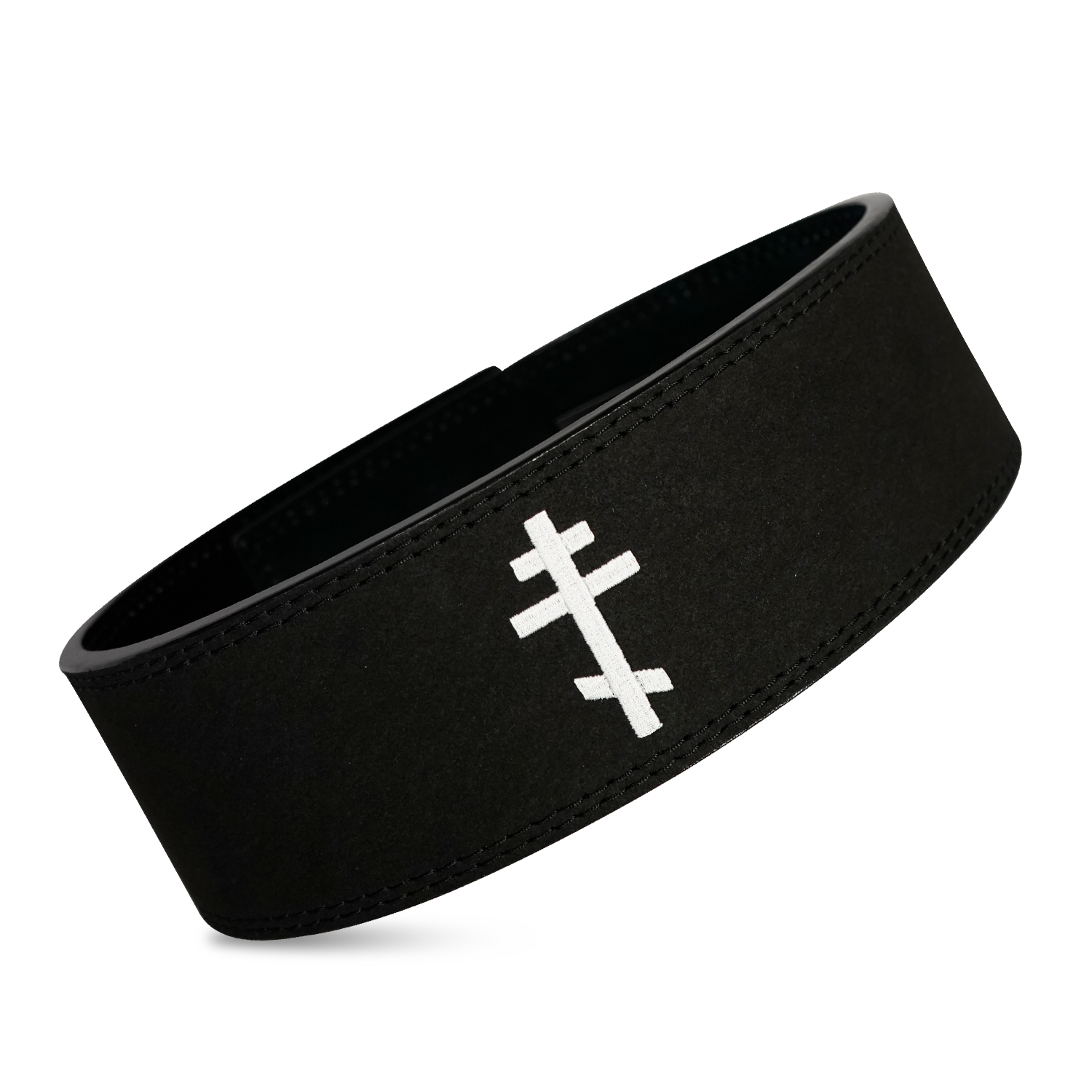 Saint Kaizen Orthodox Cross Lever Belt (10mm, black) for Powerlifting. Premium Weightlifting belt designed for Christian athletes.