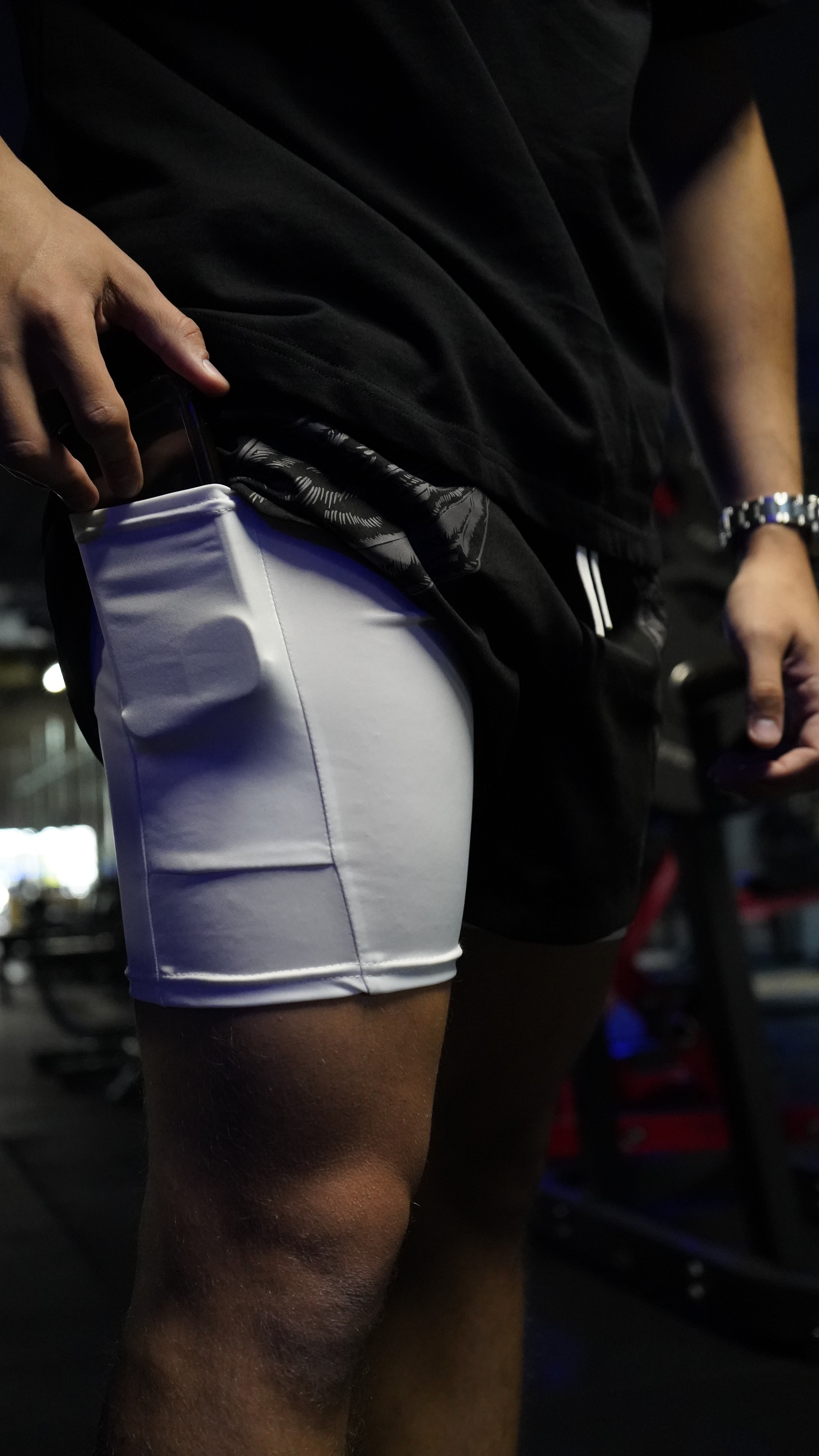 Saint Kaizen Christian gym wear Praying Hands Performance Shorts - Black. Two-layer shorts built for optimal mobility, featuring secure pockets and premium fabric.