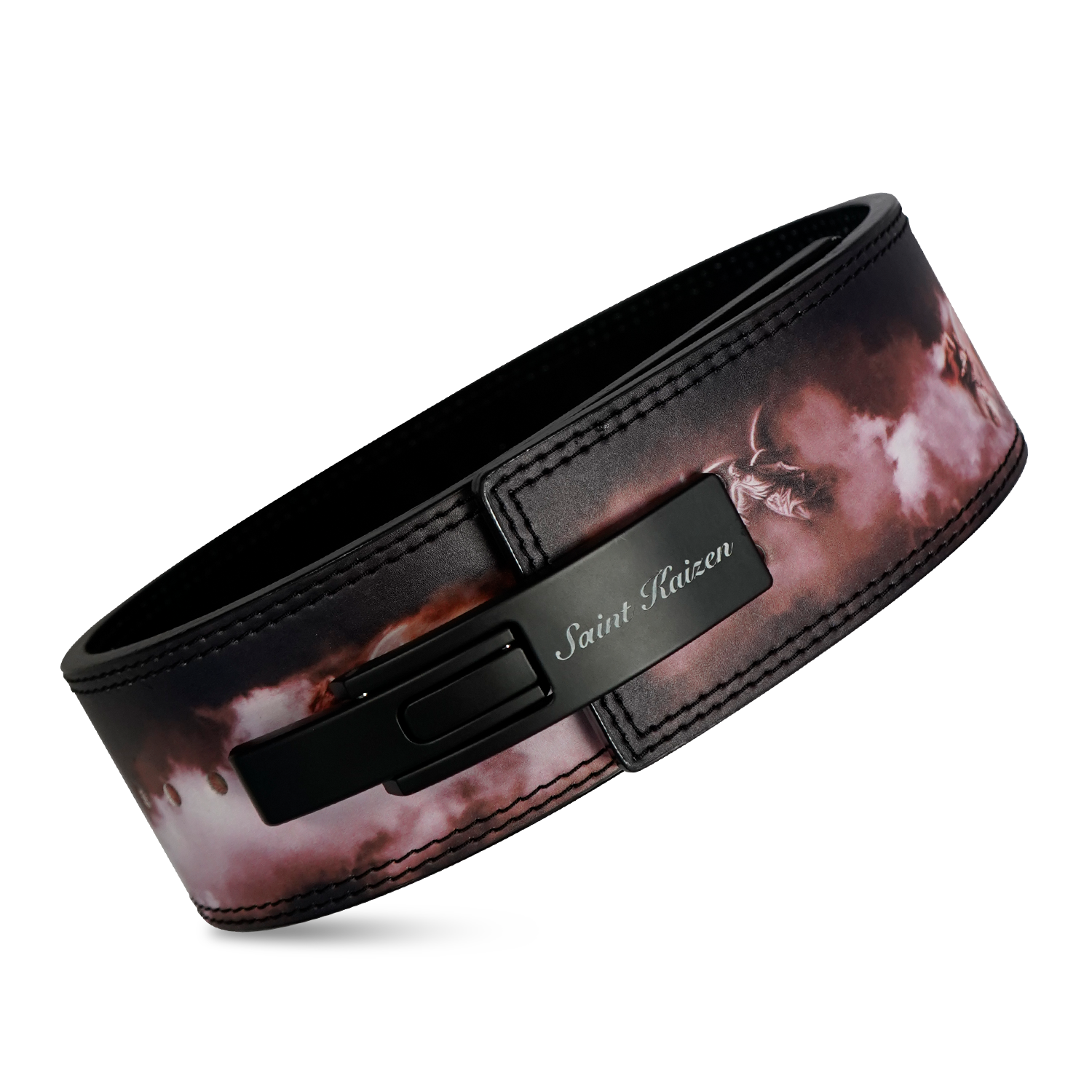 Saint Kaizen Resurrection Lever Belt (10mm, black) for Powerlifting. Premium Weightlifting belt designed for Christian athletes.