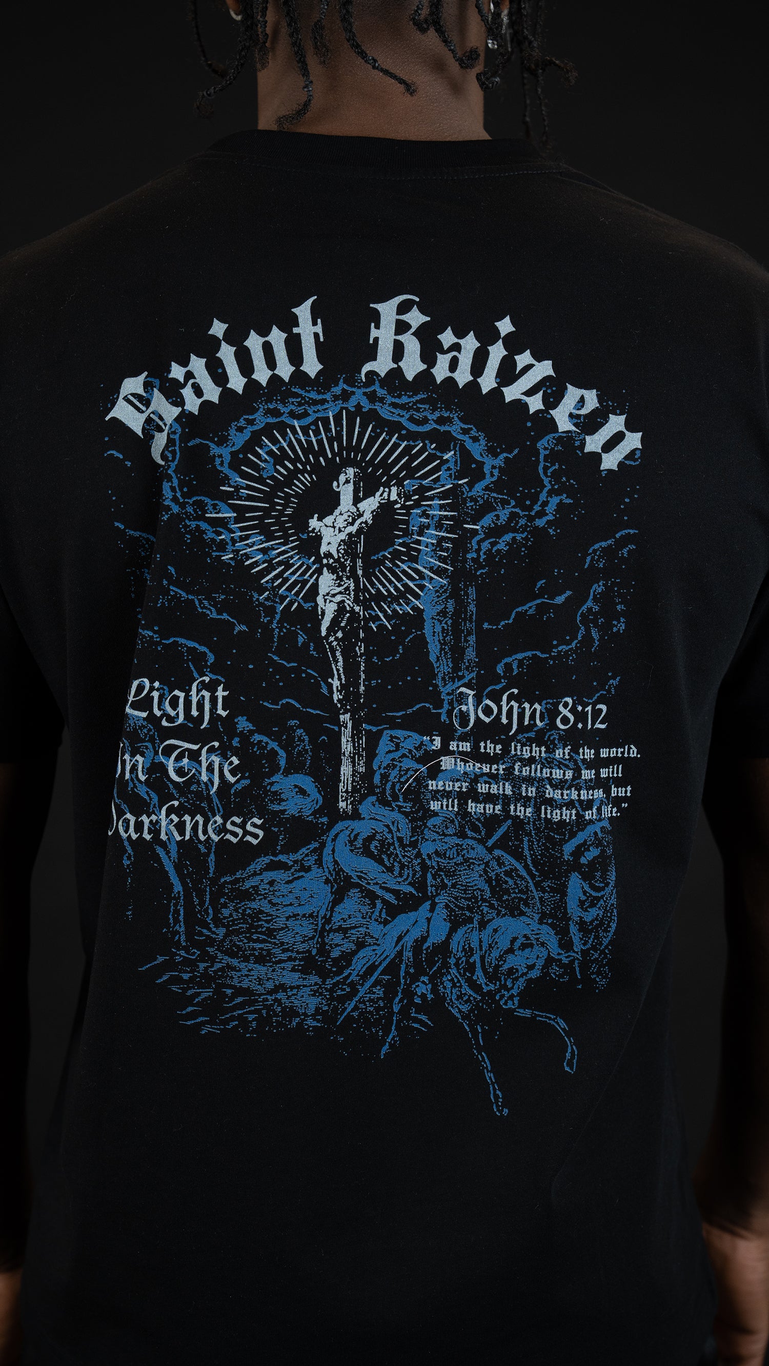 Saint Kaizen Christian gym wear shirt. Features the bold Righteous T-Shirt - Black spiritual design. Oversize fit made from premium 220gr cotton.