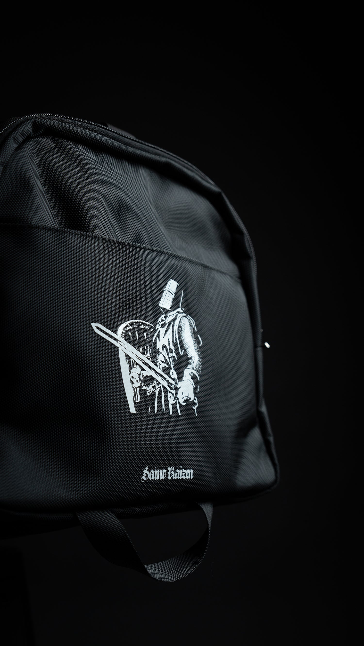 Saint Kaizen Christian gym duffle bag. Features the Soldier of God Duffle Bag verse, powerful spiritual artwork, and detailed embroidery for Christian athletes.