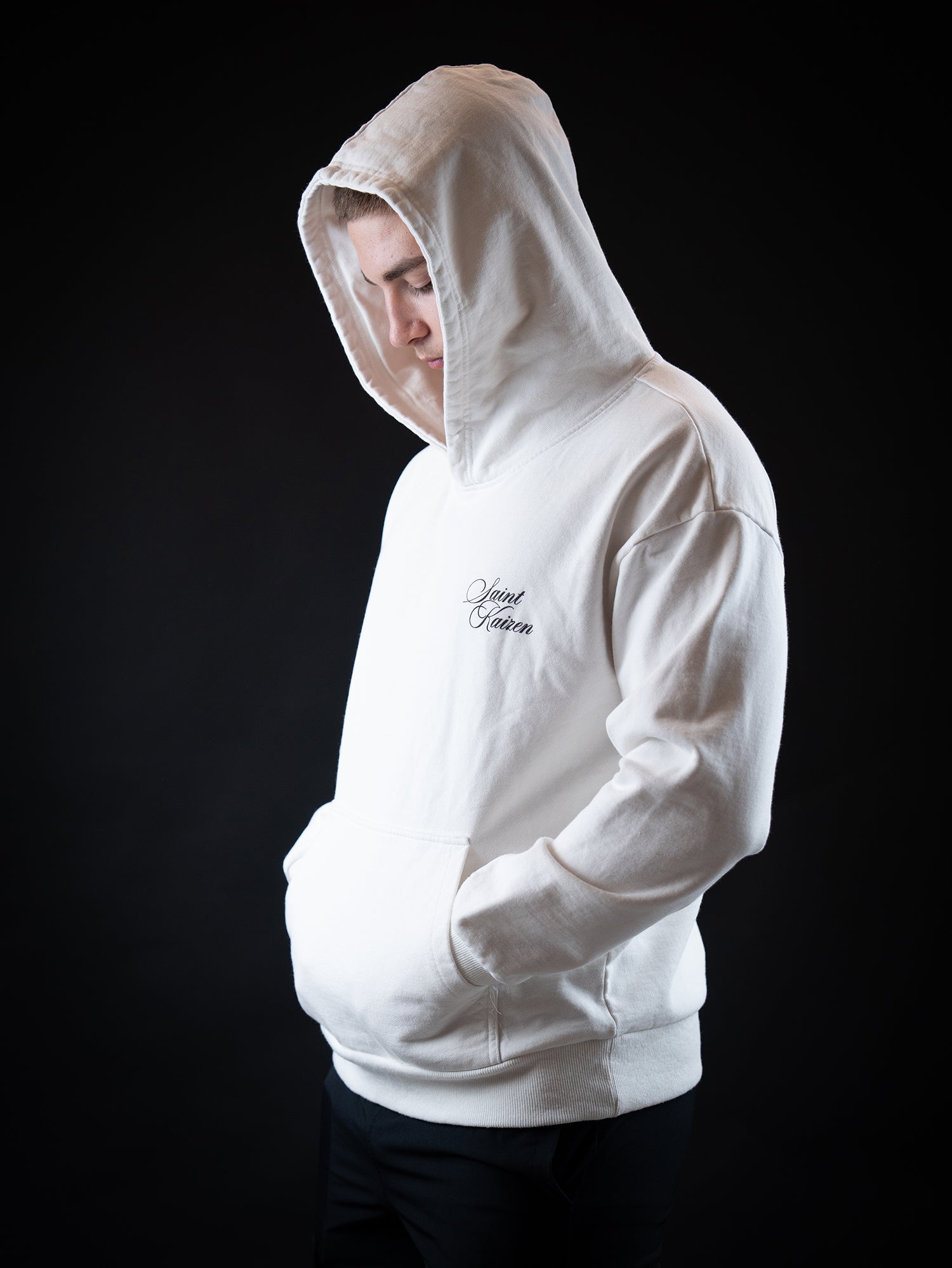Saint Kaizen Through The Void Hoodie - White. Heavyweight Christian gym wear hoodie featuring a durable with spiritual artwork.