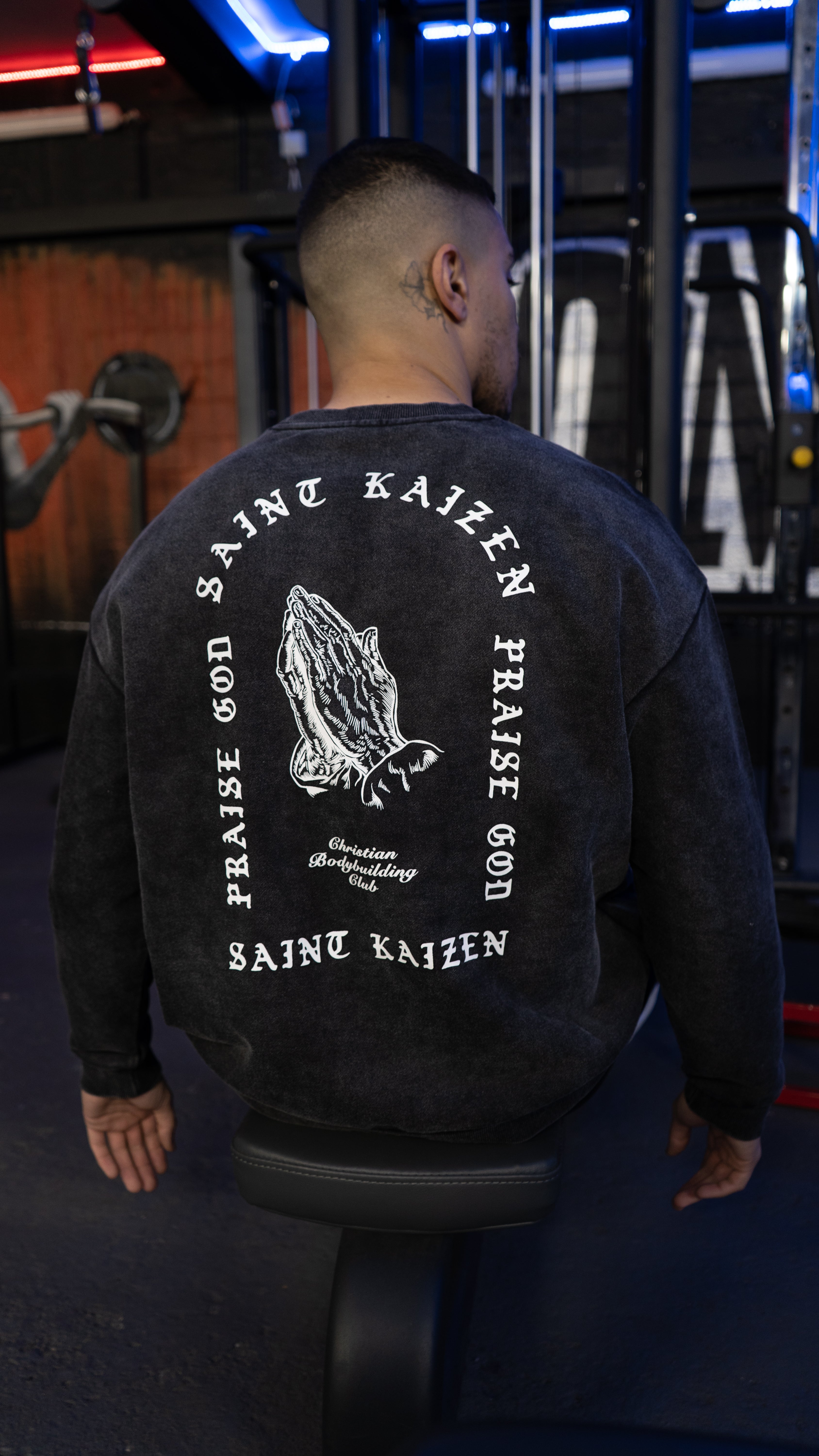 Christian-themed Crewneck from Gym Wear, made from 100% premium cotton with a screenprint design, acid wash, and an ultra-soft feel for stylish and comfortable everyday wear.