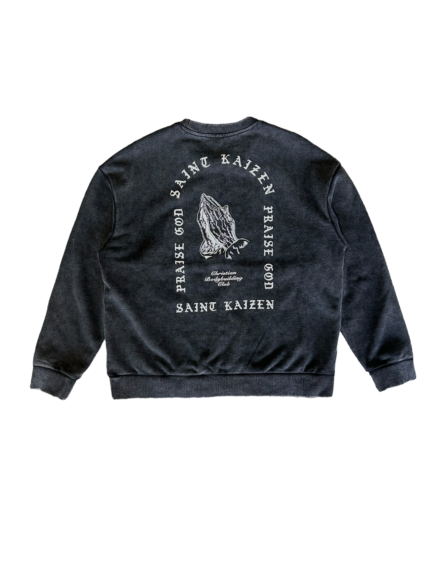 Christian-themed Crewneck from Gym Wear, made from 100% premium cotton with a screenprint design, acid wash, and an ultra-soft feel for stylish and comfortable everyday wear.